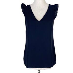 J Crew Navy Ruffle Sleeve Top